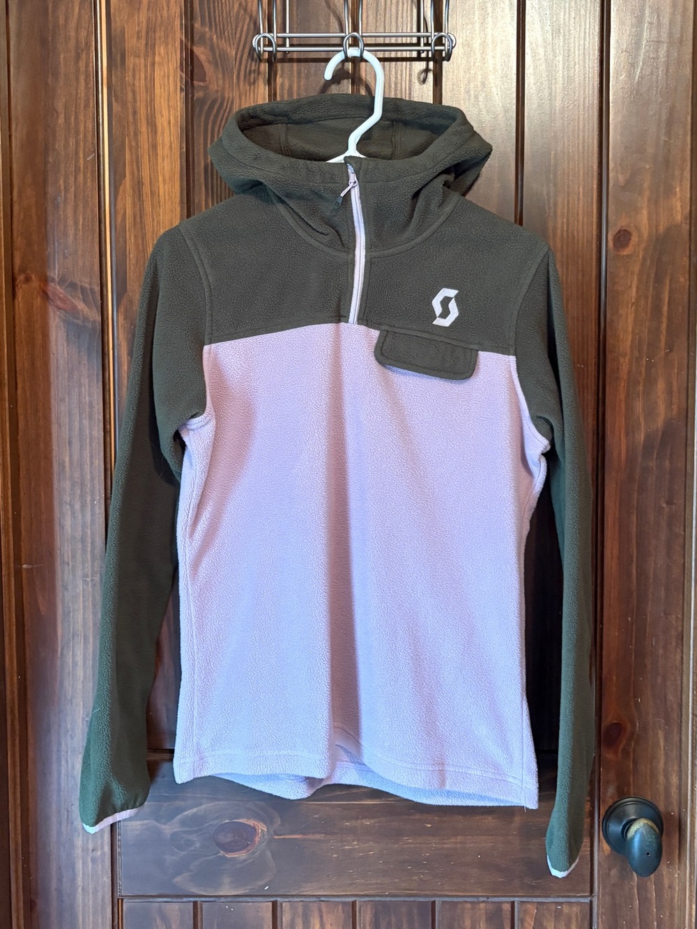 Scott Colorblock Half-Zip Hoodie in Olive Green and Light Purple